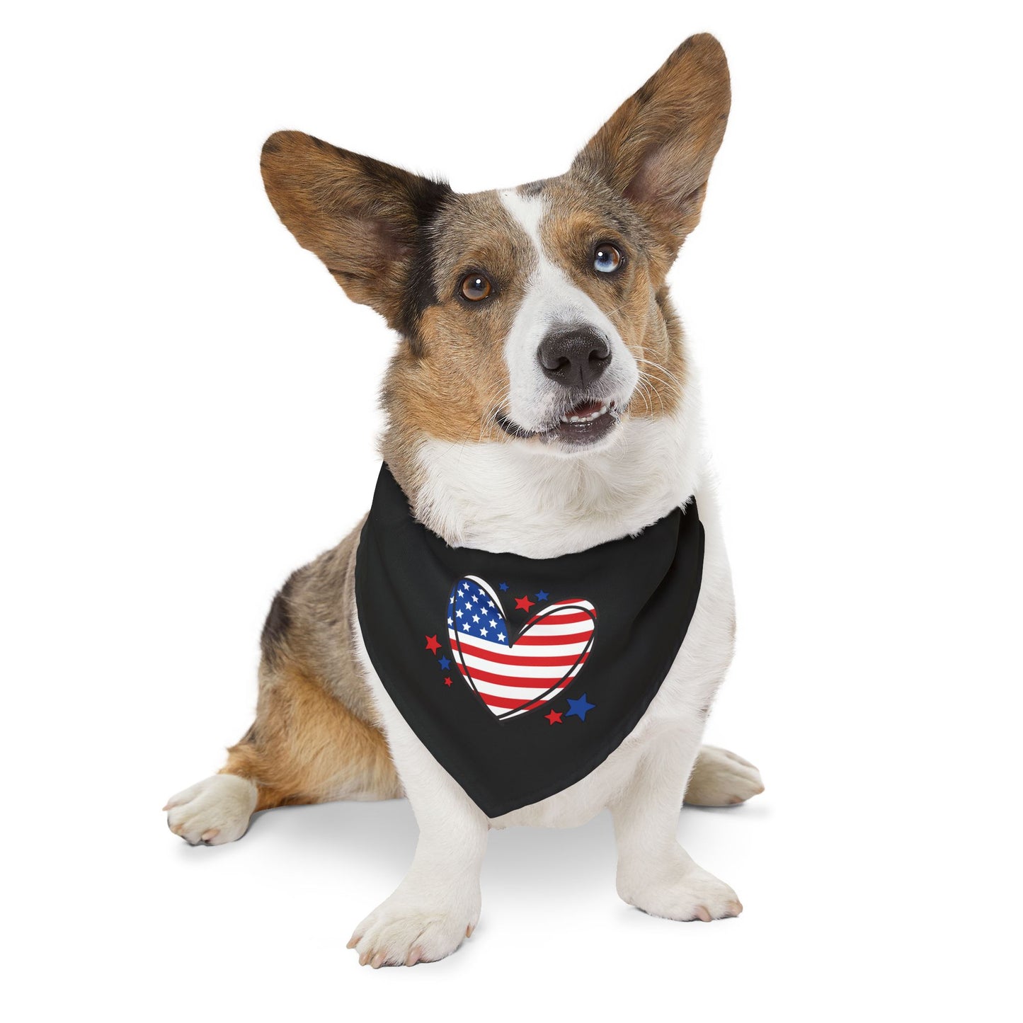 Princess Grace Patriotic Pet Bandana Collar Red, White & Blue Heart Design