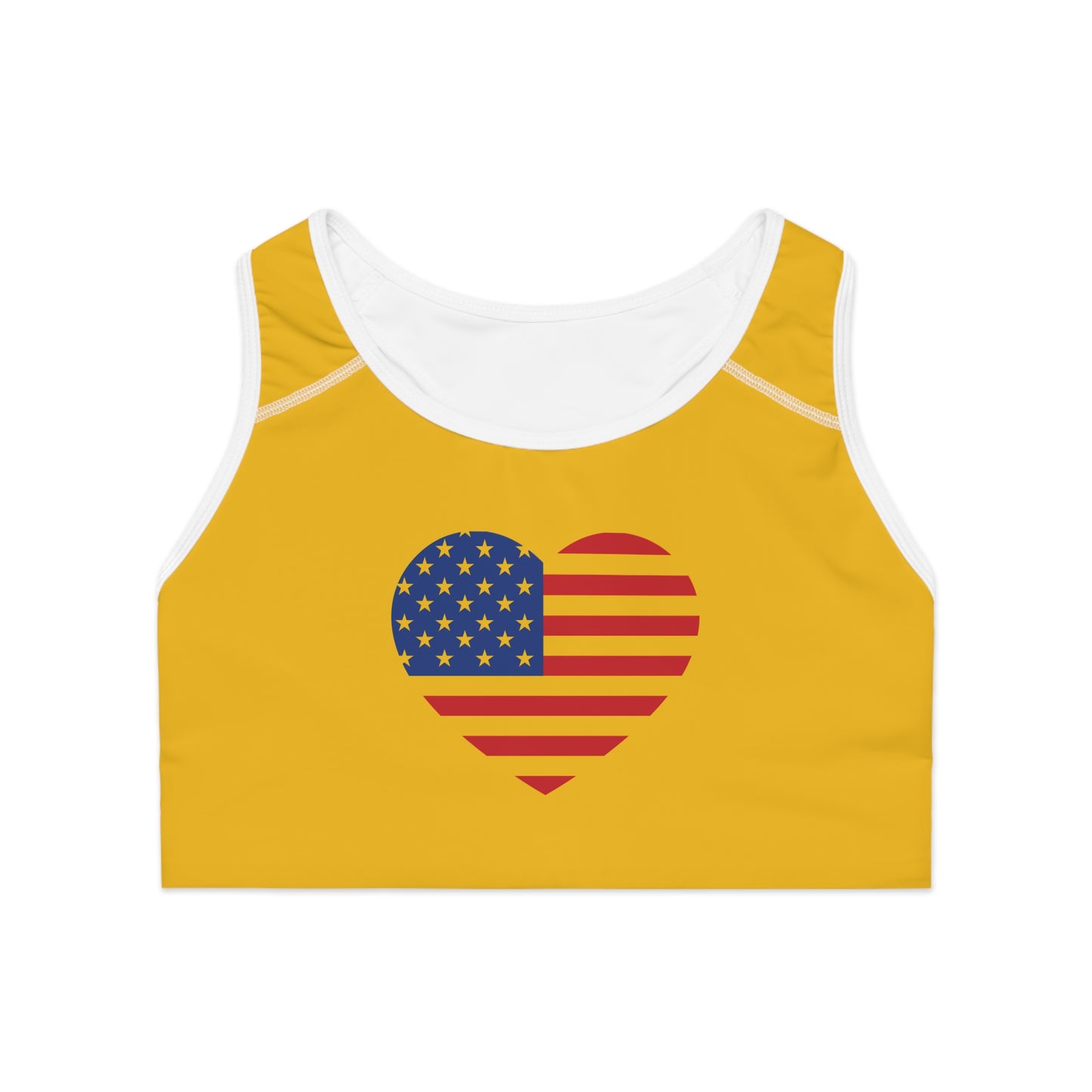 Princess Grace Patriotic Heart Sports Bra USA Flag Design