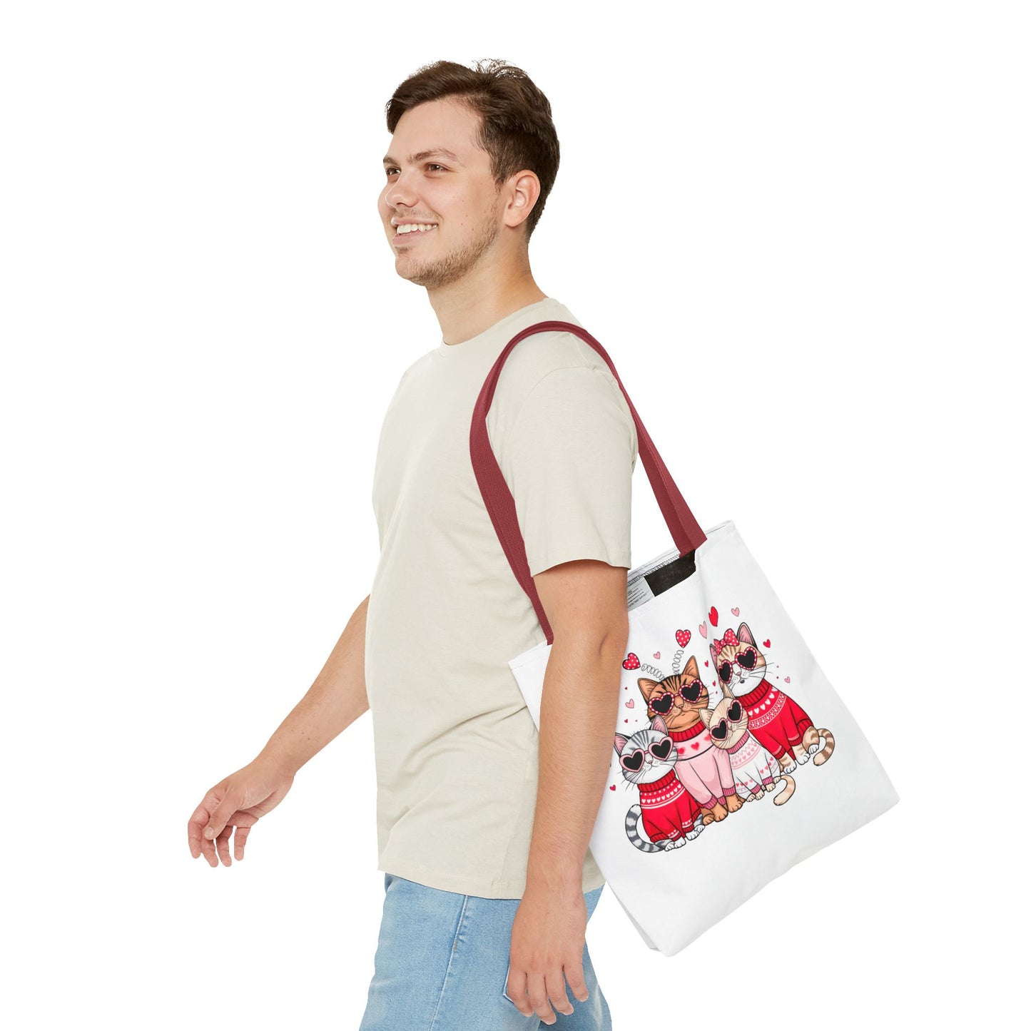 Princess Grace Cute Cat Lover Tote Bag Stylish and Playful Red Heart Design