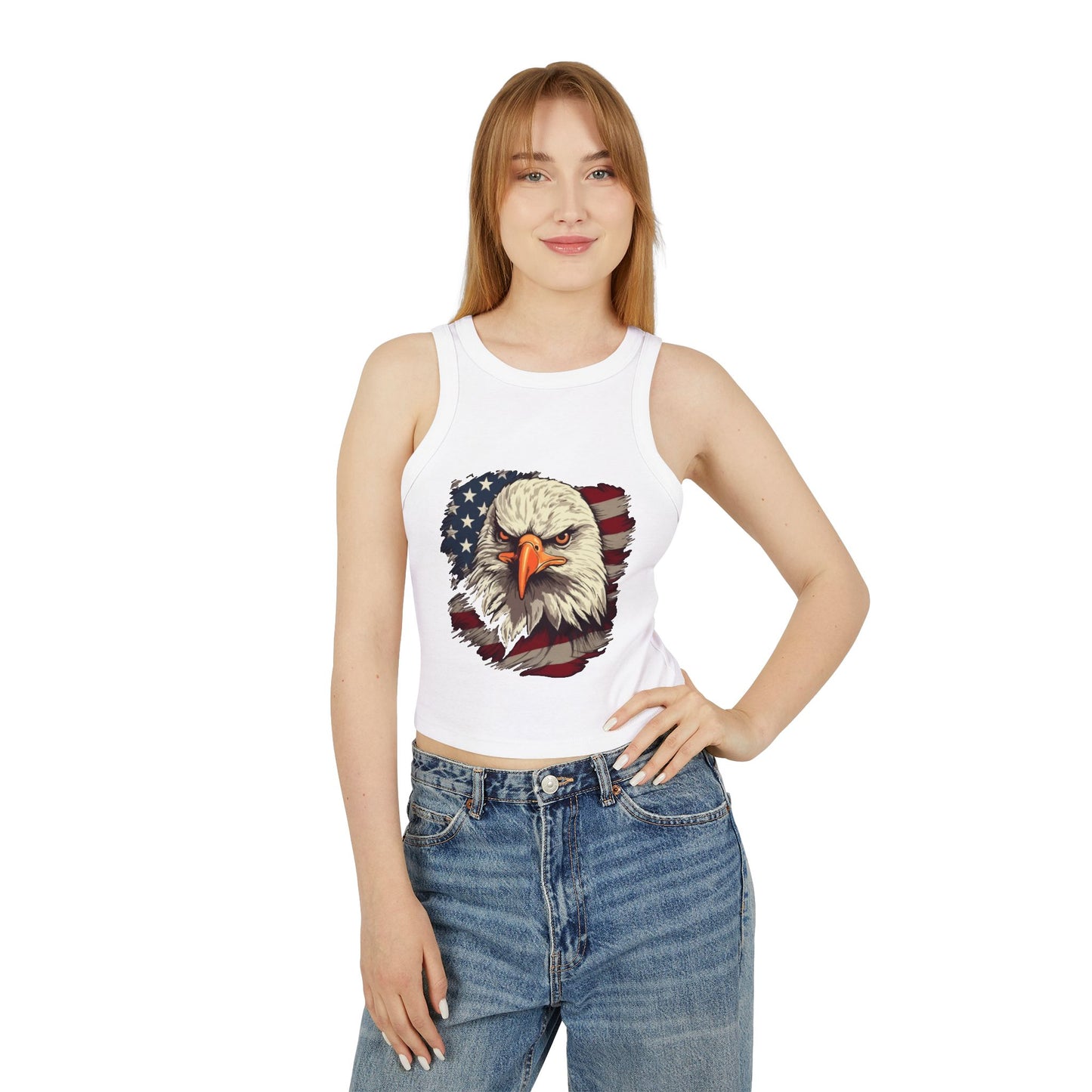 Princess Grace Patriotic Women's Micro Rib Racer Tank Top USA Eagle Design
