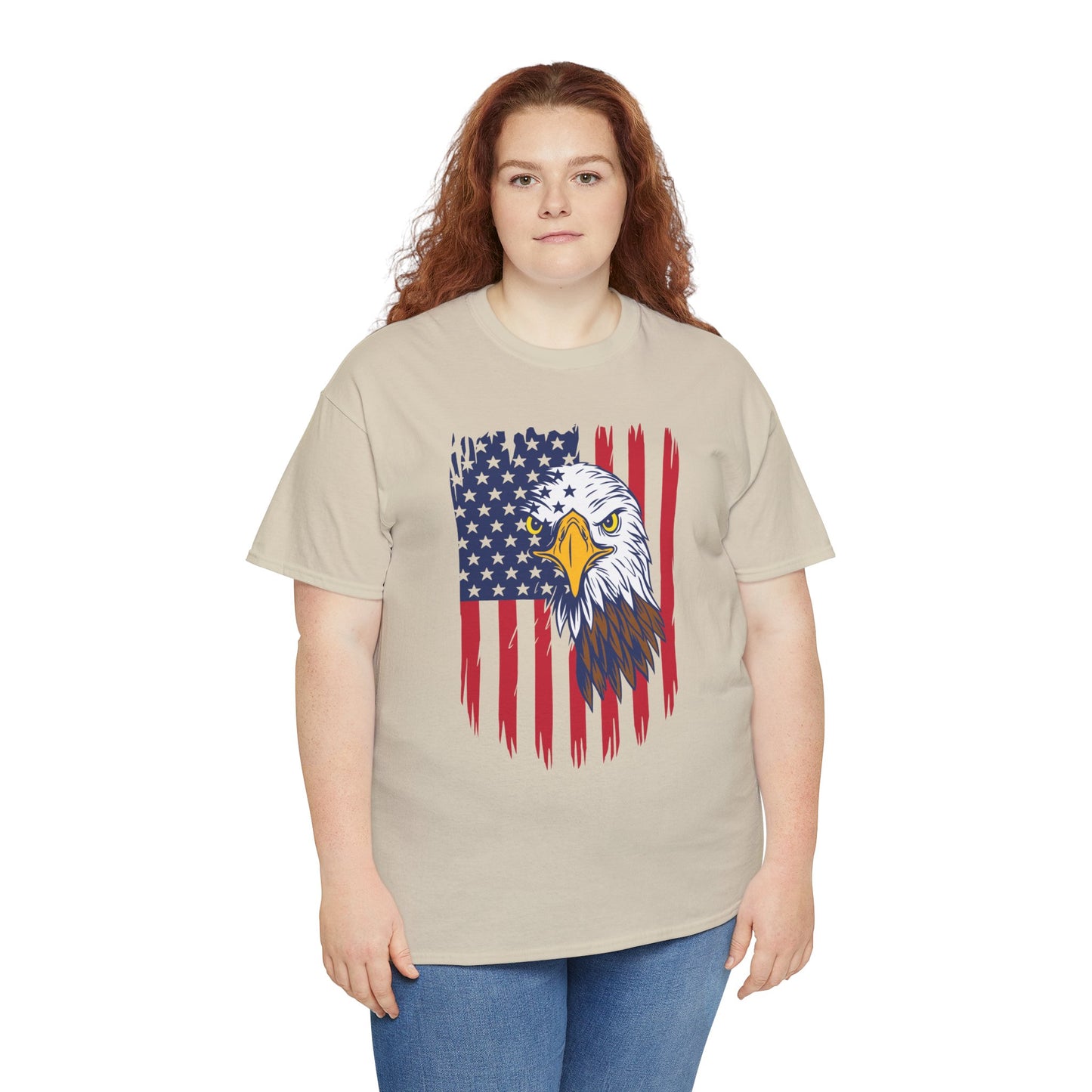 Princess Grace Eagle & American Flag Unisex Heavy Cotton Tee Patriotic Apparel for All Occasions