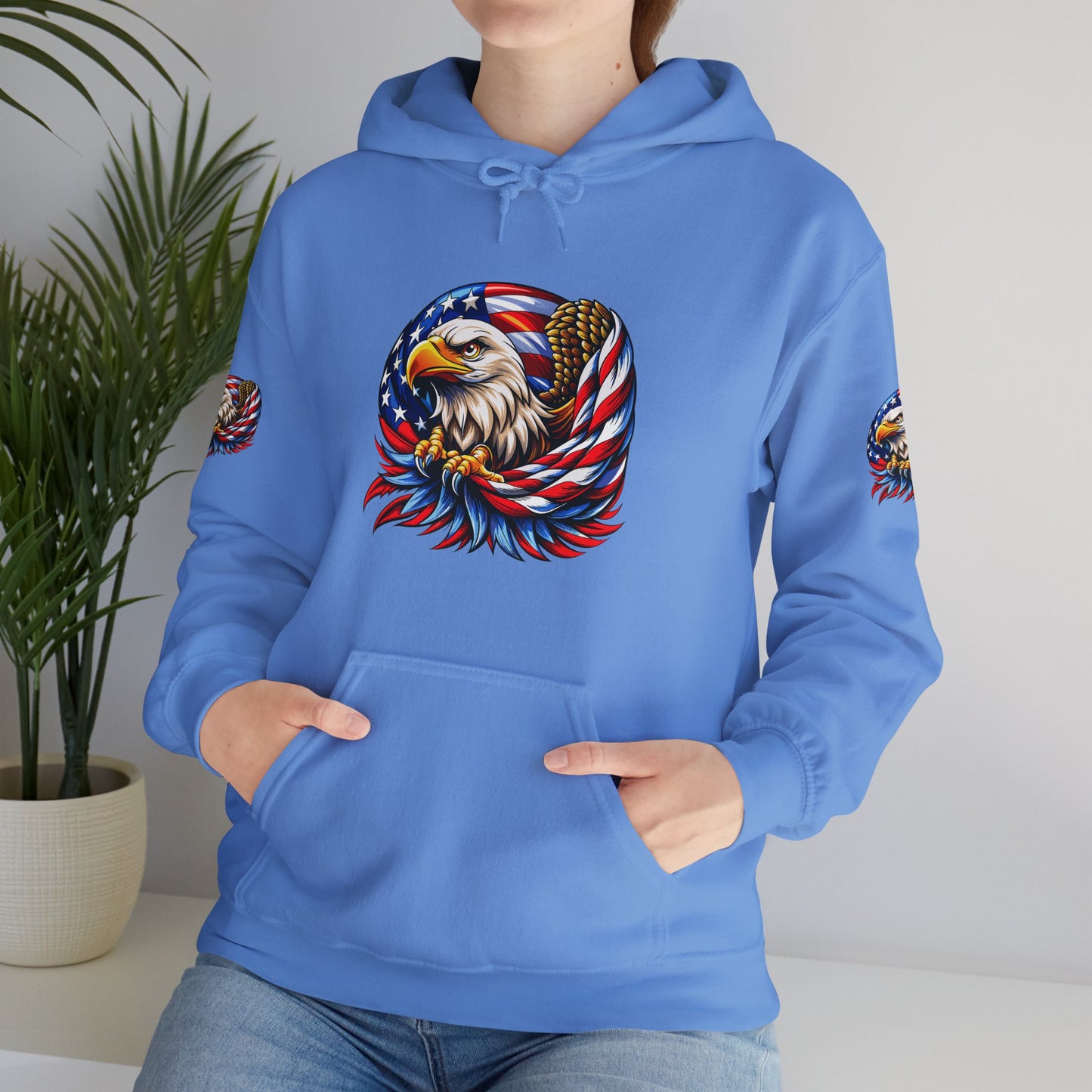 Princess Grace Patriotic Eagle Hoodie Unisex Heavy Blend Sweatshirt with American Flag Design