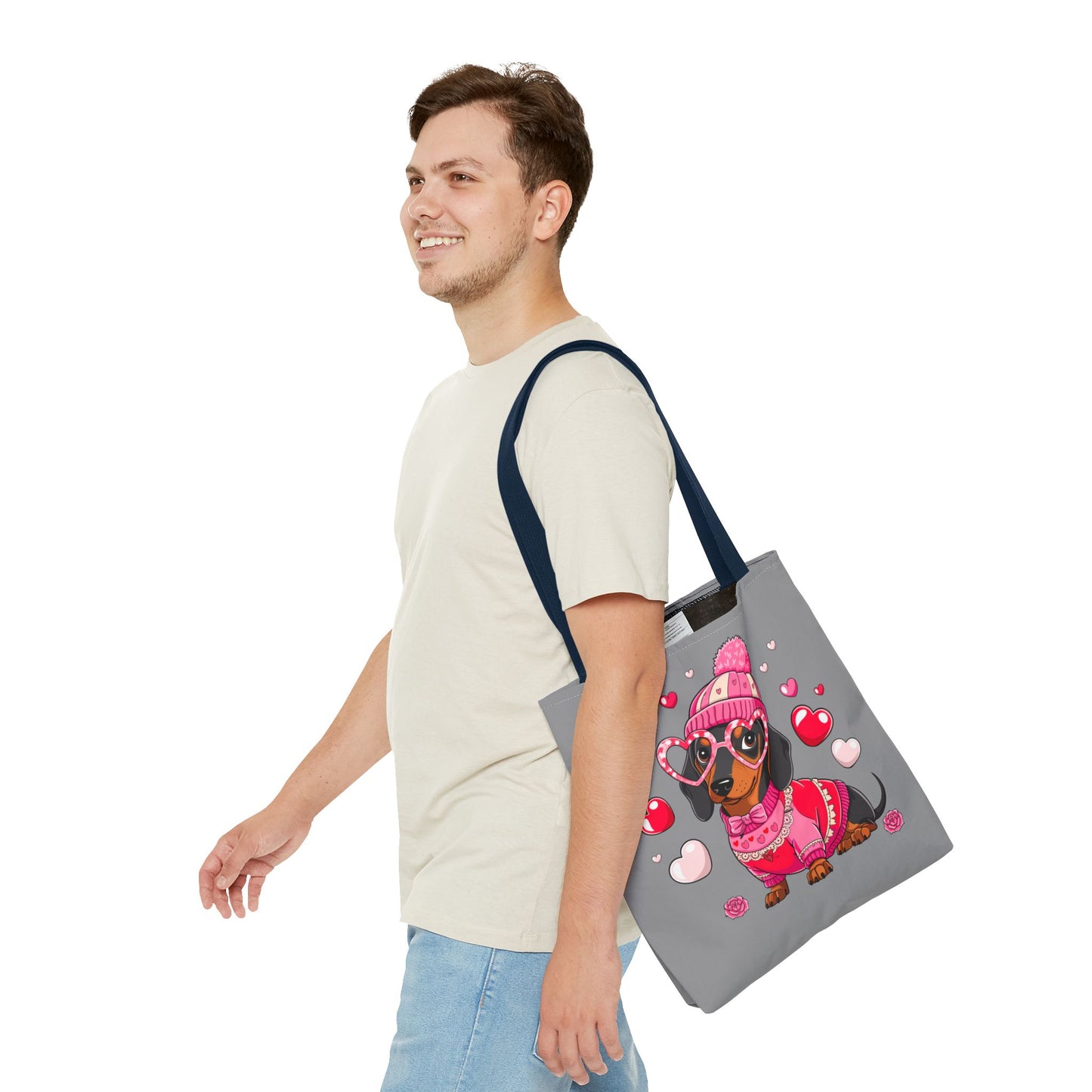 Princess Grace Cute Dog Lover Tote Bag Adorable Dachshund with Hearts