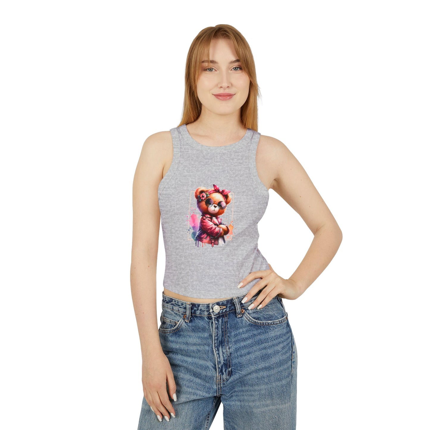 Princess Grace Cute Floral Teddy Bear Racer Tank Top for Women
