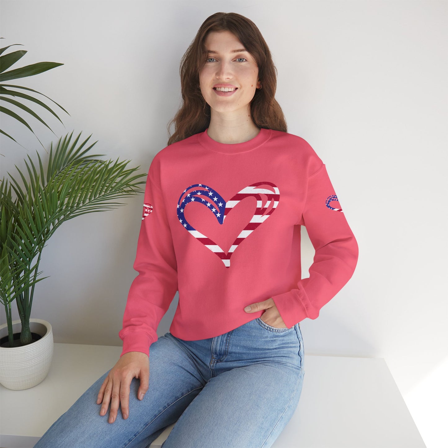 Princess Grace Patriotic Heart Sweatshirt Unisex Heavy Blend Crewneck with Candy Cane Design