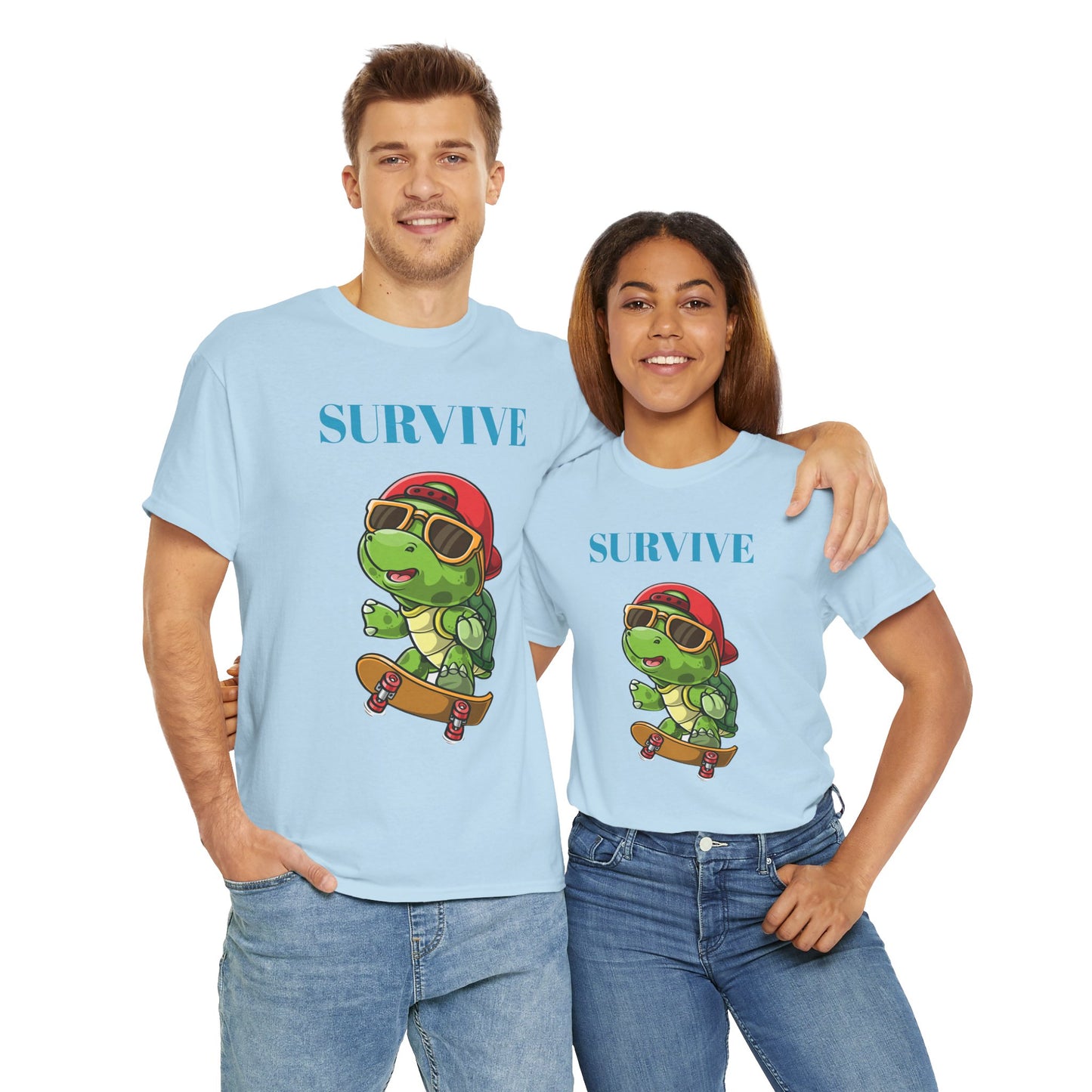 Princess Grace Cool Skateboarding Turtle Tee "Survive" Unisex Cotton T-Shirt for Fun Lovers