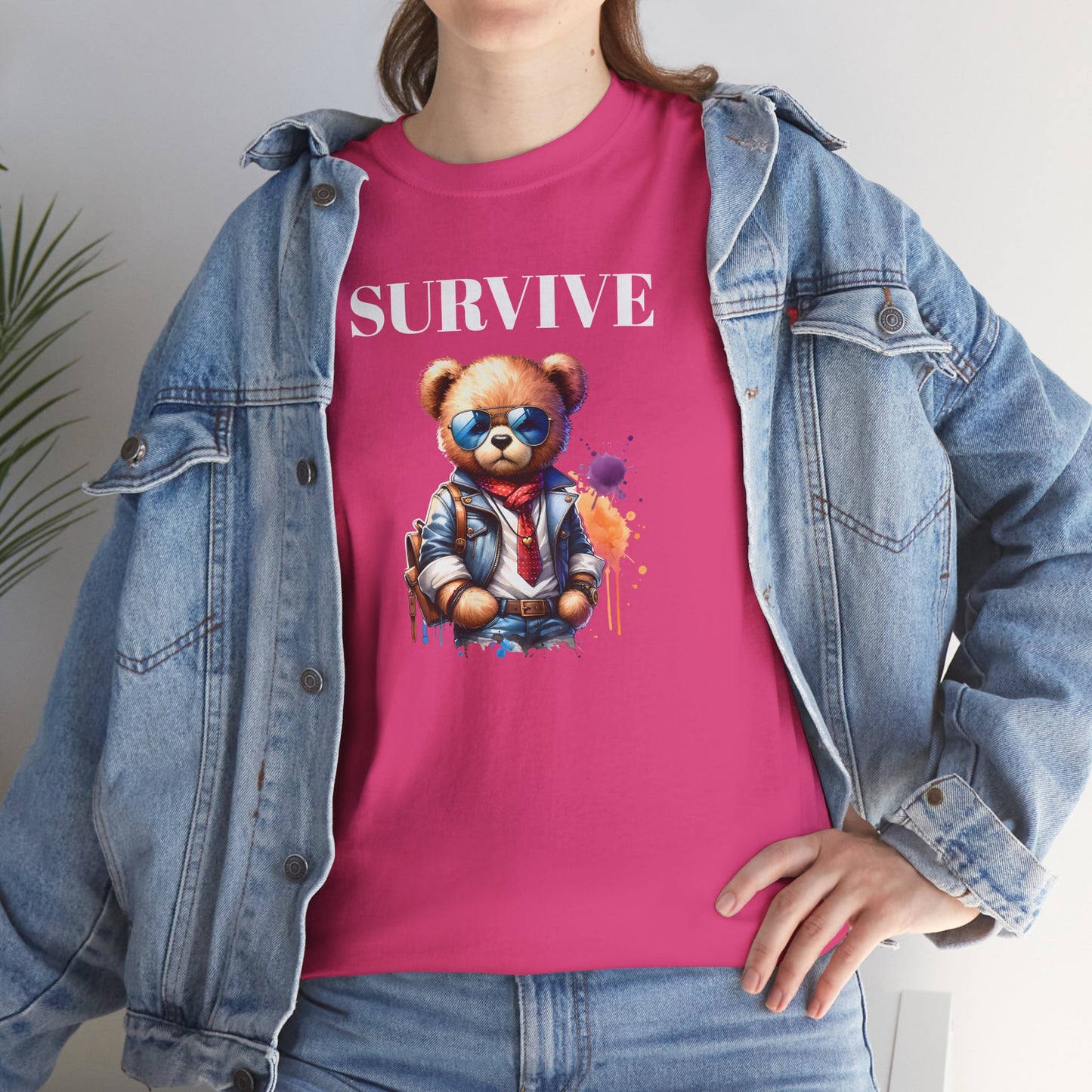 Princess Grace Survive Graphic Unisex Heavy Cotton Tee Streetwear Style with Bear Design