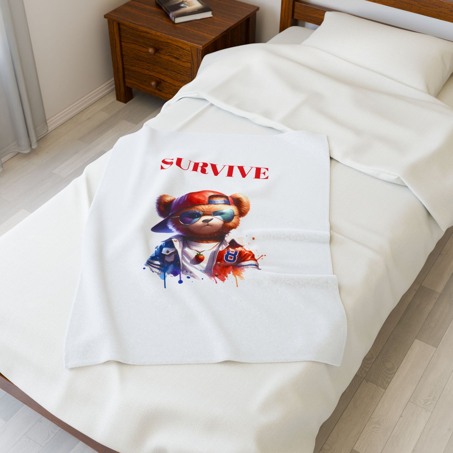Princess Grace Survive Teddy Bear Plush Blanket Cozy Velveteen Throw for Kids & Teens