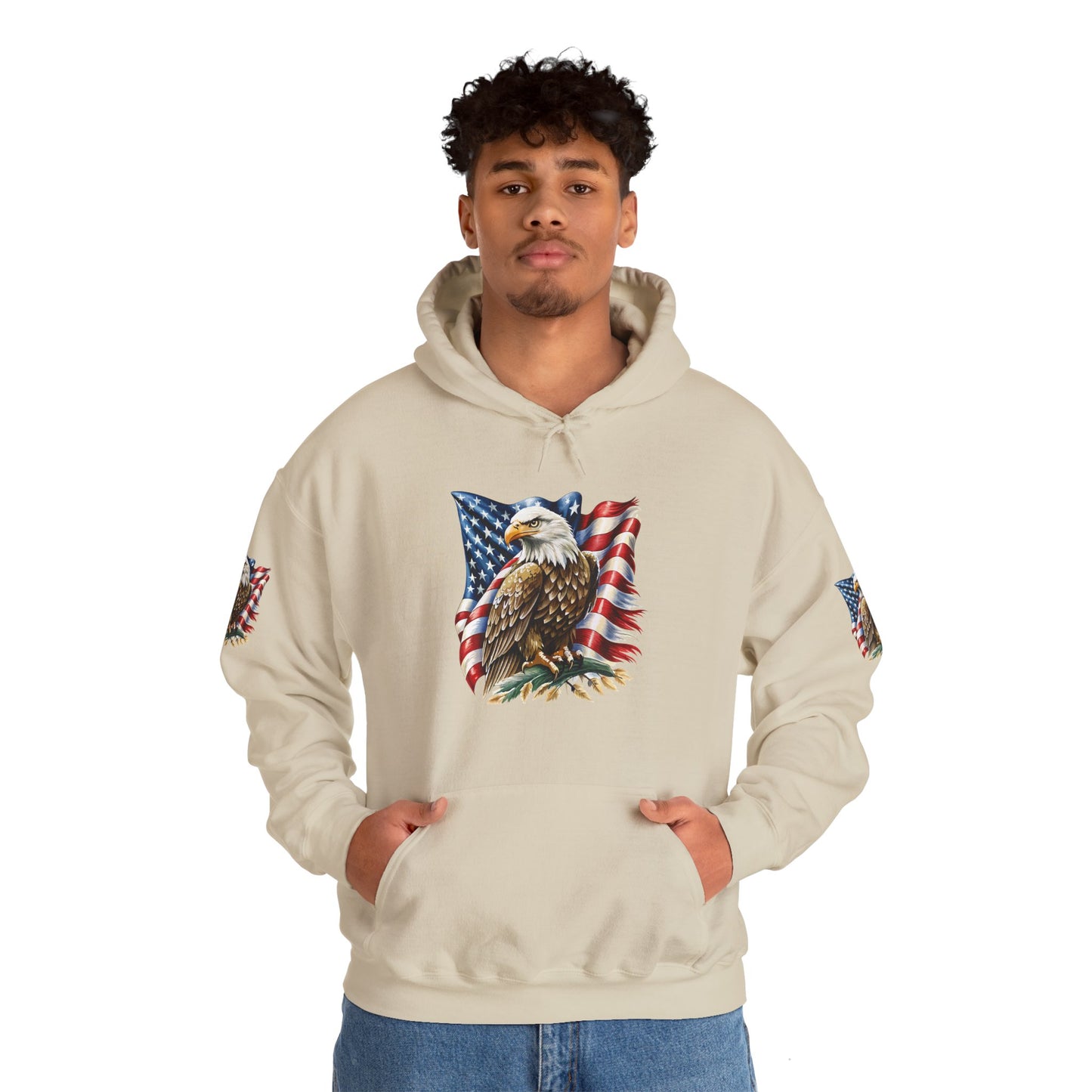 Princess Grace Patriotic Eagle Hooded Sweatshirt Unisex Heavy Blend Perfect for Memorial Day & Independence Day