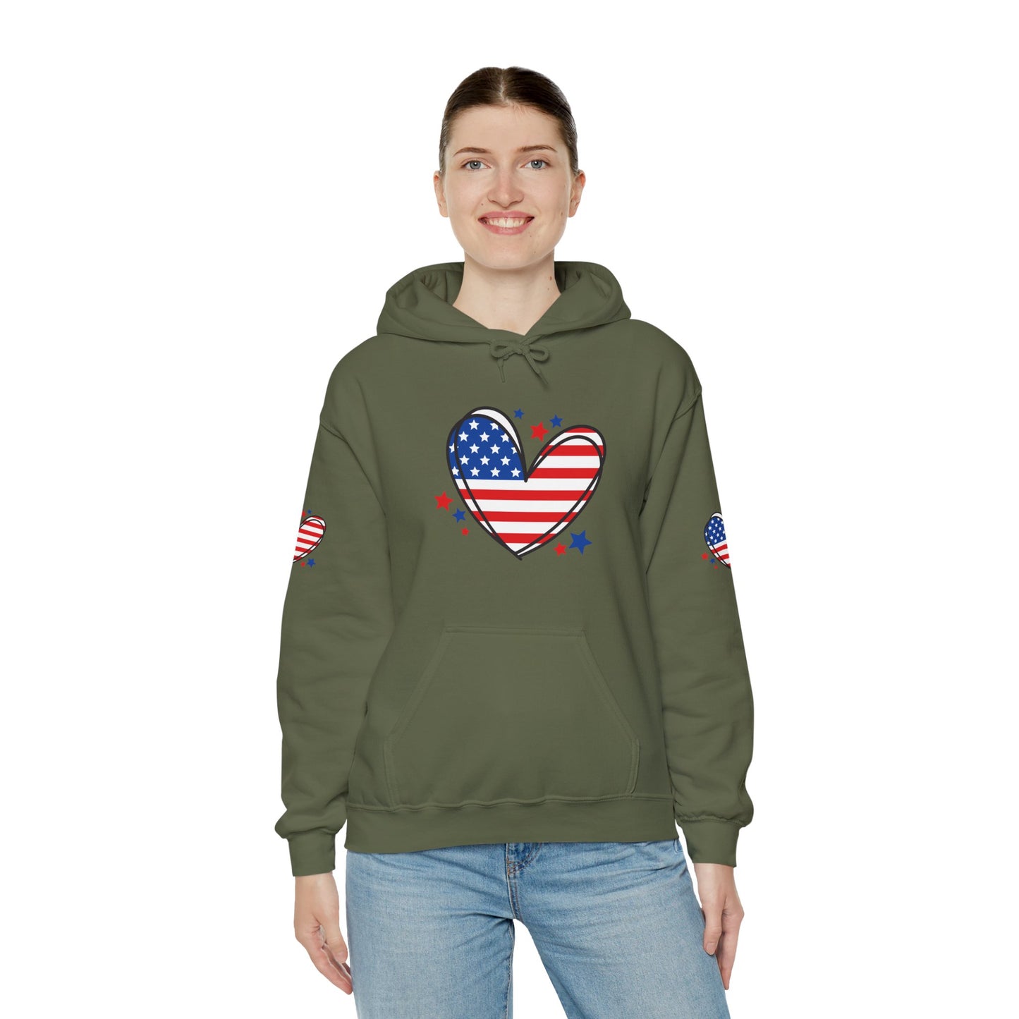 Princess Grace Patriotic Heart Hoodie Unisex Heavy Blend Hooded Sweatshirt for Independence Day & Year Round Love