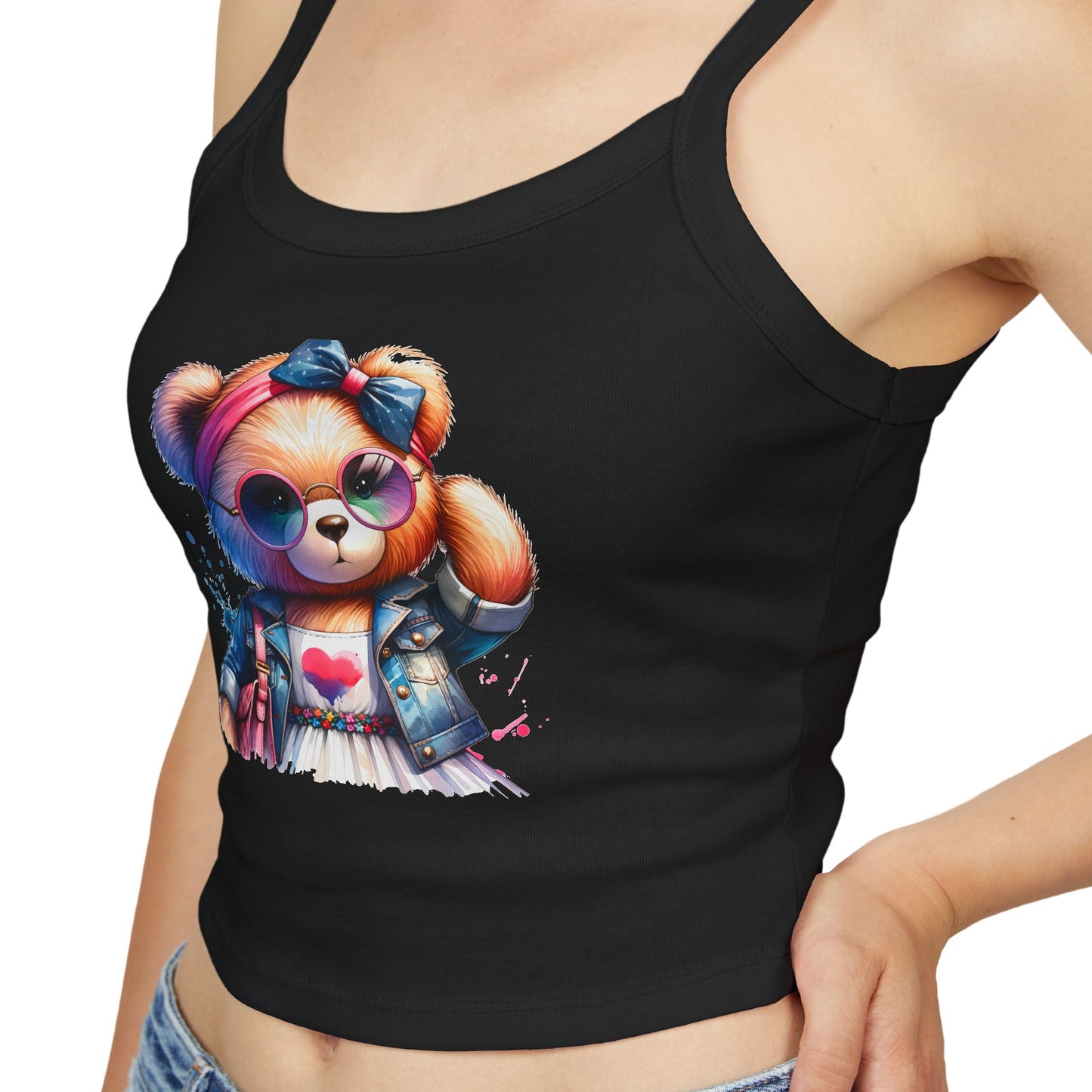 Princess Grace Cute Graphic Spaghetti Strap Tank Top with Trendy Bear Design