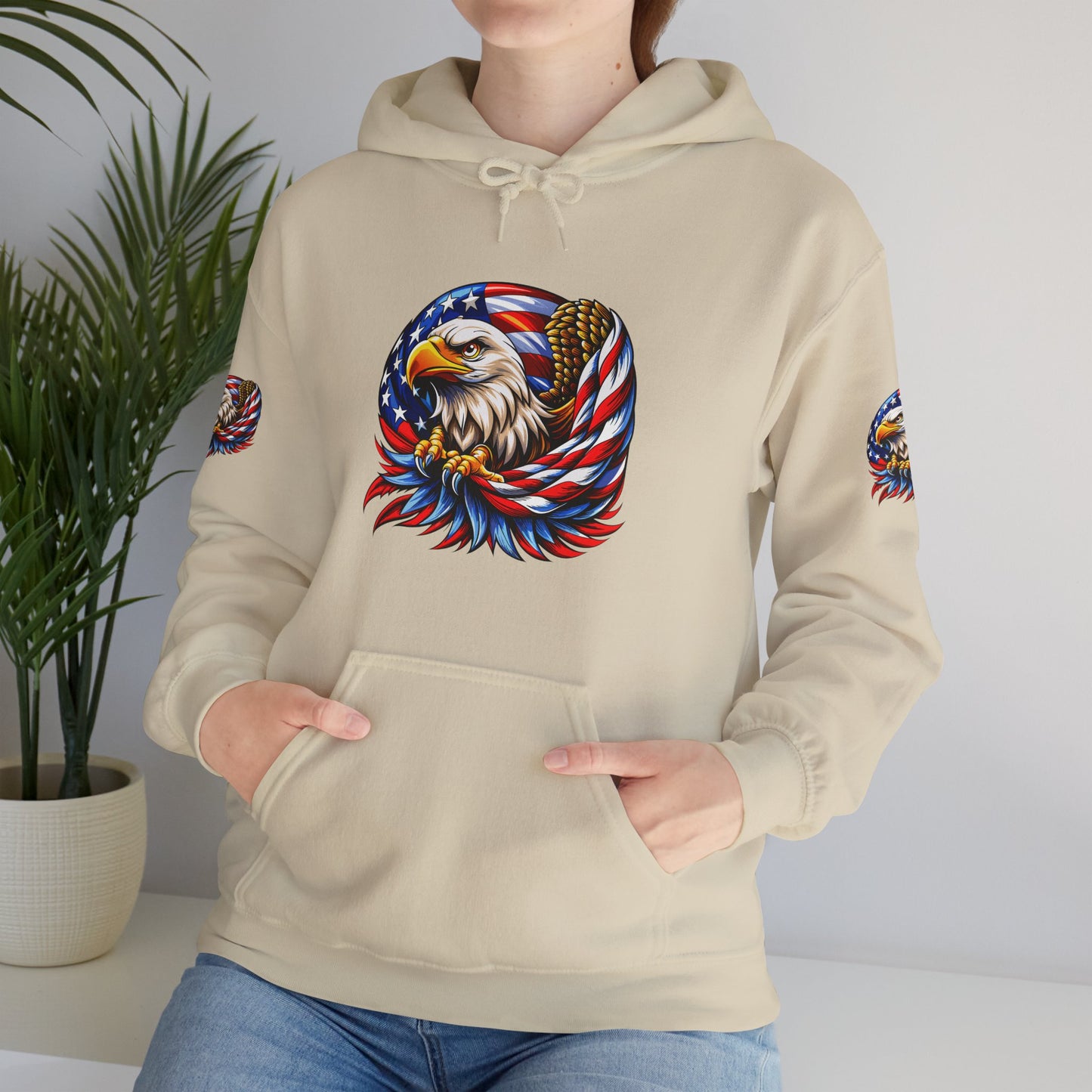Princess Grace Patriotic Eagle Hoodie Unisex Heavy Blend Sweatshirt with American Flag Design