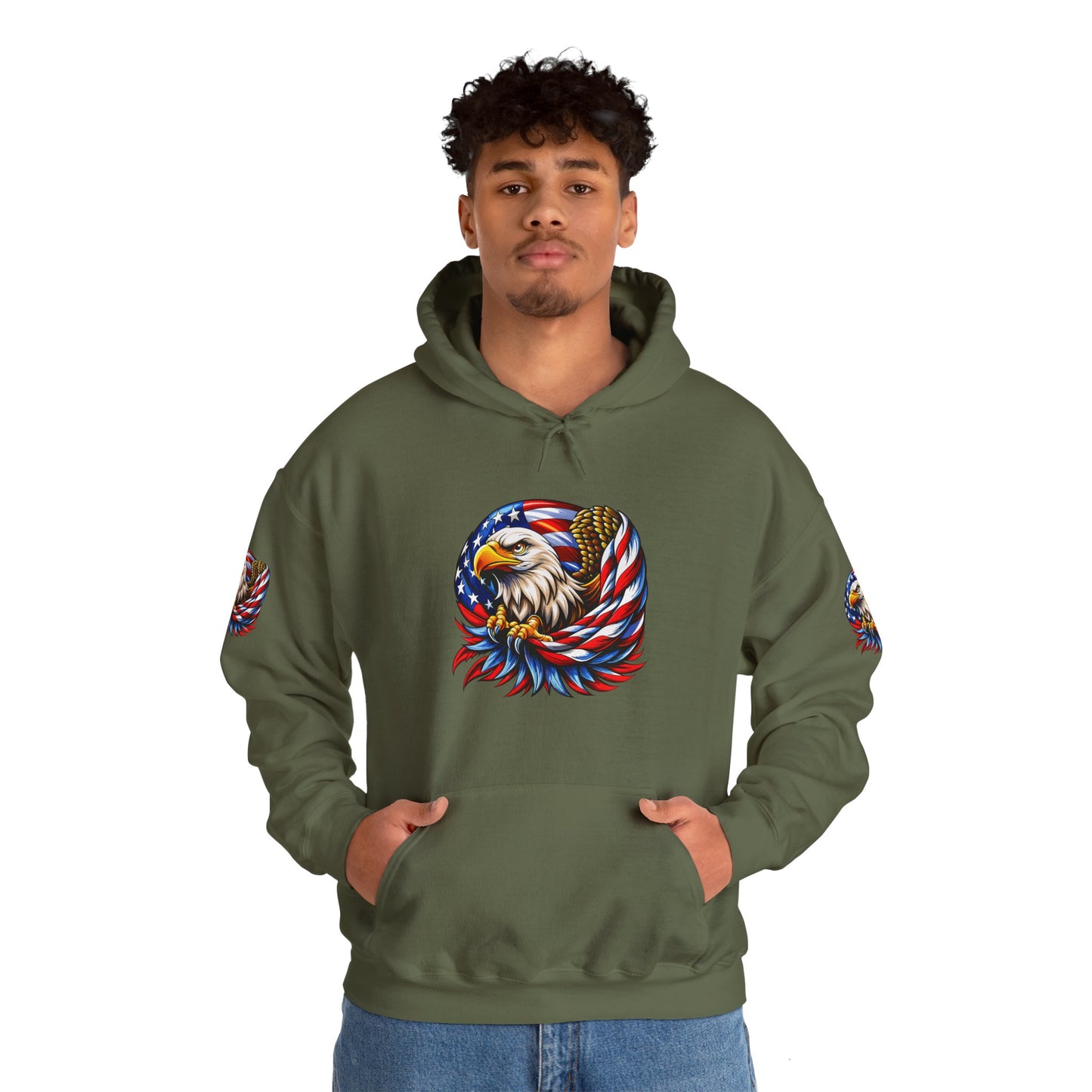 Princess Grace Patriotic Eagle Hoodie Unisex Heavy Blend Sweatshirt with American Flag Design