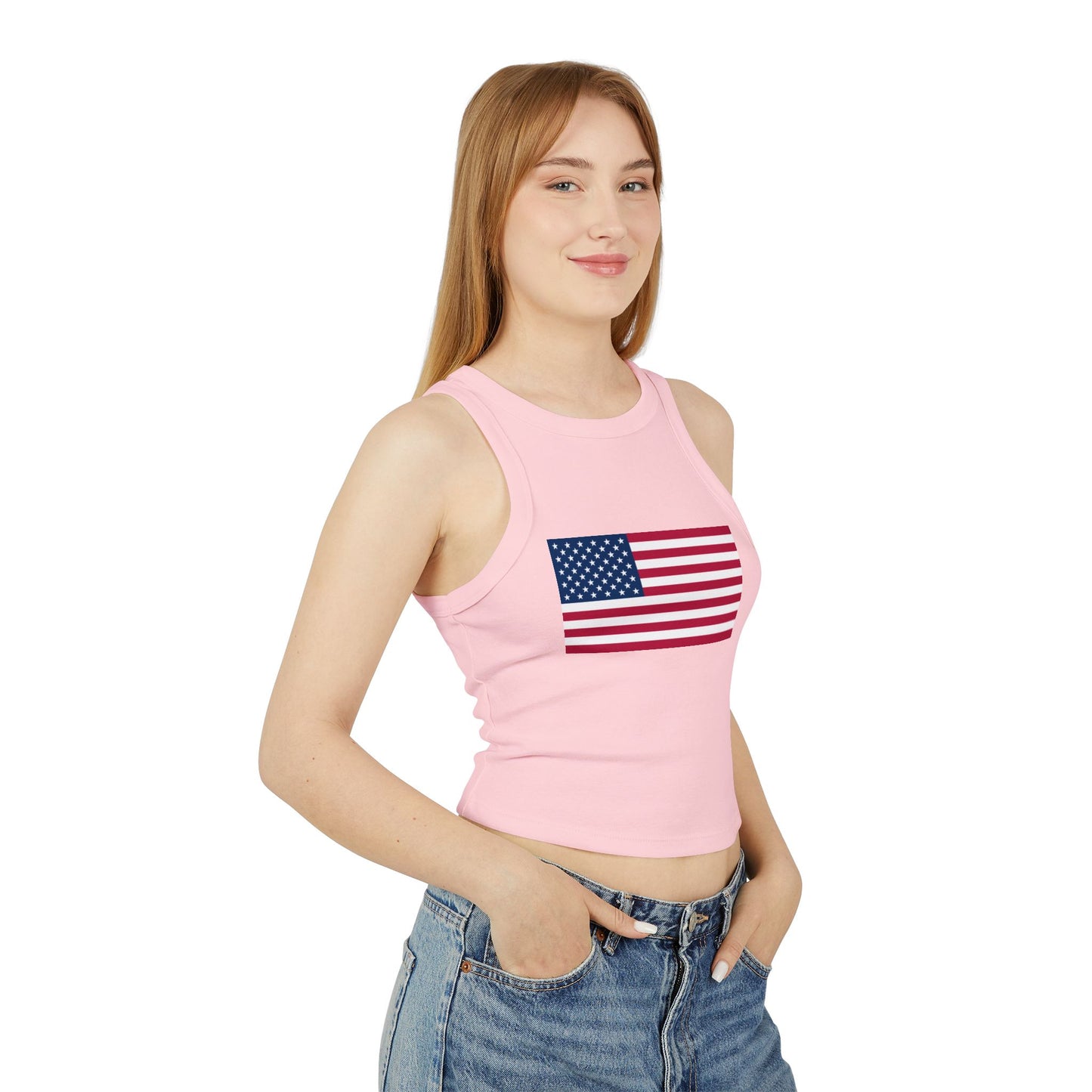 Princess Grace Patriotic USA Flag Racer Tank Top for Women