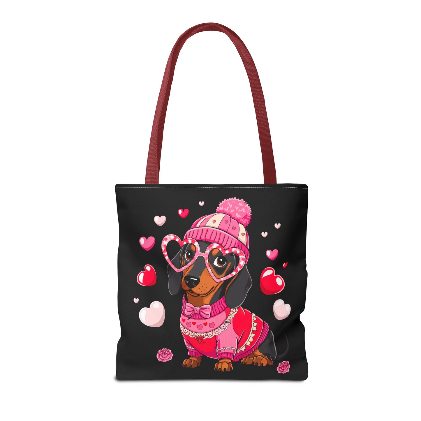 Princess Grace Cute Dog Lover Tote Bag Adorable Valentines Gift with Heart and Pink Sweater Design