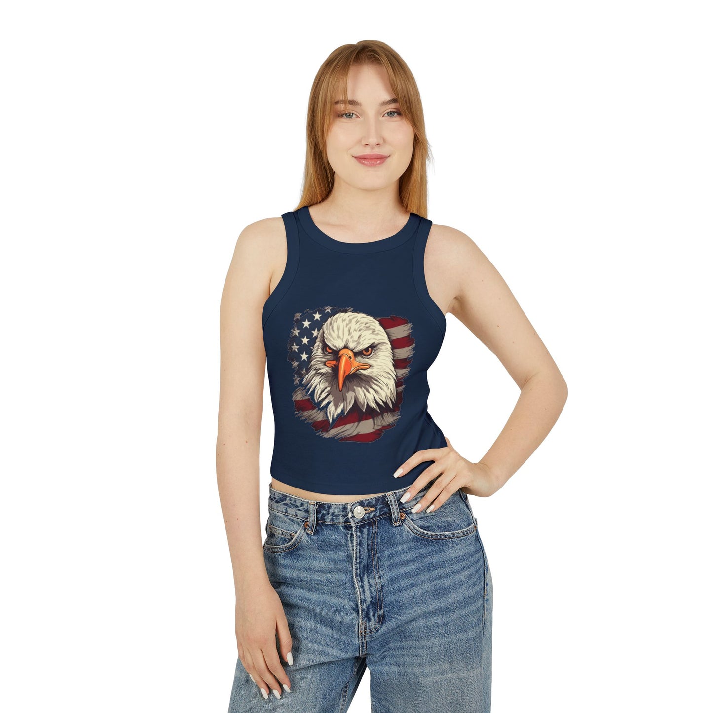 Princess Grace Patriotic Women's Micro Rib Racer Tank Top USA Eagle Design