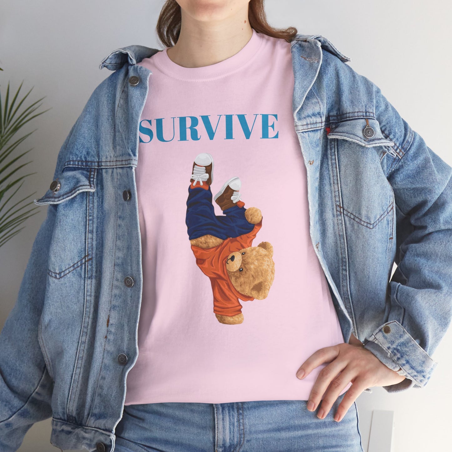 Princess Grace Survive Bear Graphic Unisex Heavy Cotton Tee Casual Streetwear Tee for Everyday Adventures