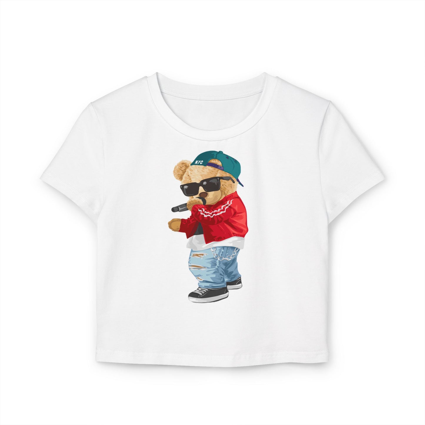 Princess Grace Trendy Women's Baby Tee with Cool Bear Design Cute & Fun Casual Shirt for Everyday Wear
