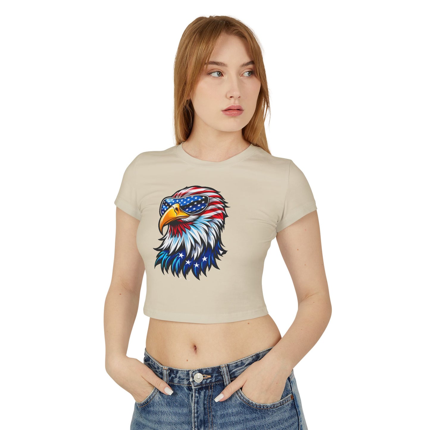 Princess Grace Patriotic Eagle Women's Baby Tee USA Flag Design