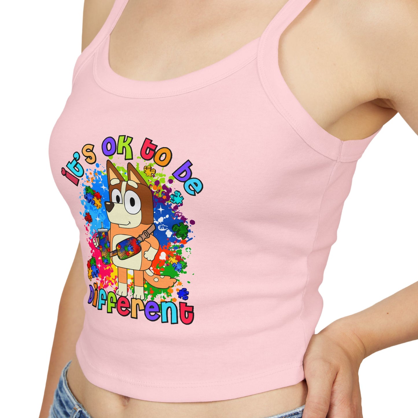 Princess Grace Bluey Colorful Spaghetti Strap Tank Top ‘It's OK to Be Different’