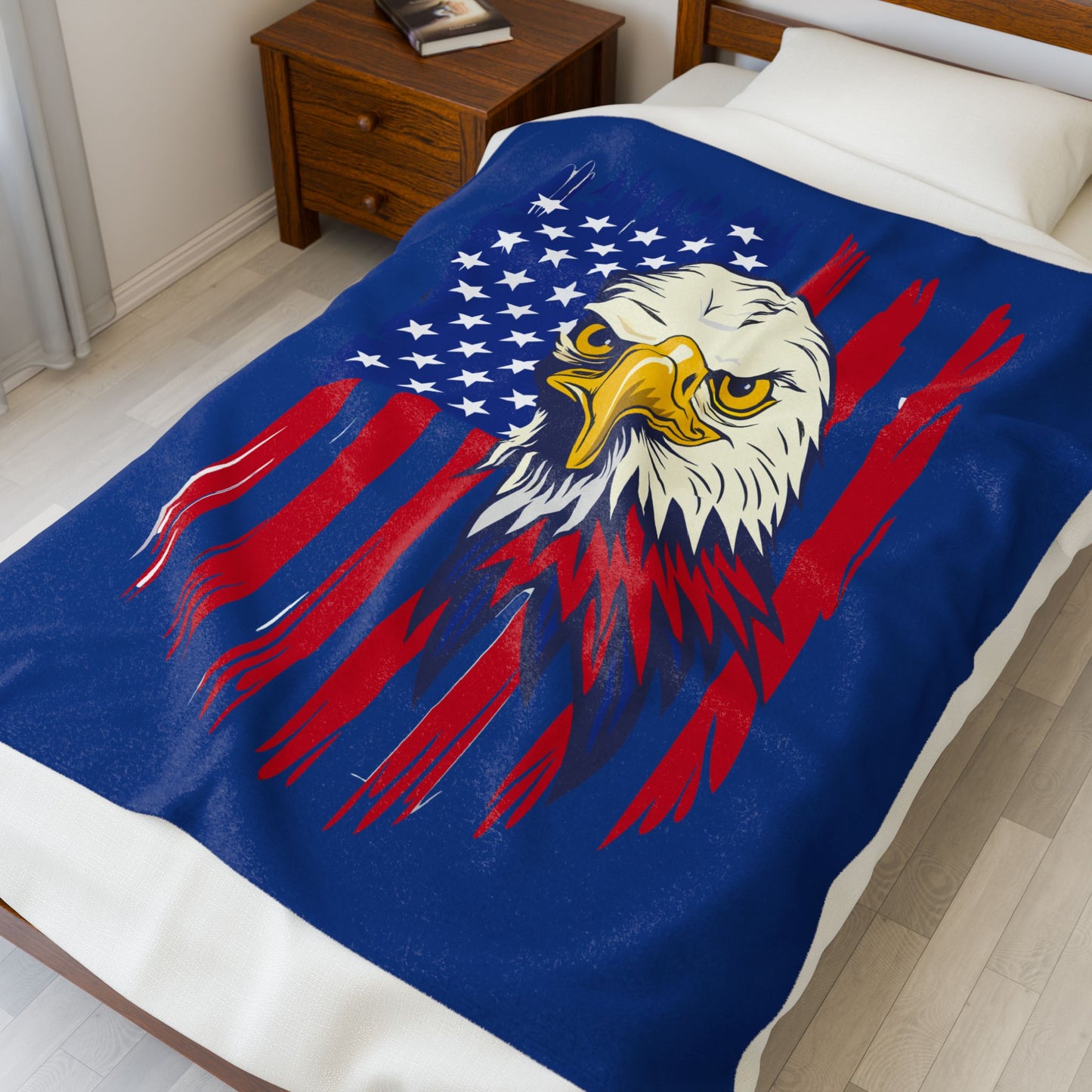 Princess Grace Patriotic Eagle Velveteen Plush Blanket Cozy American Décor