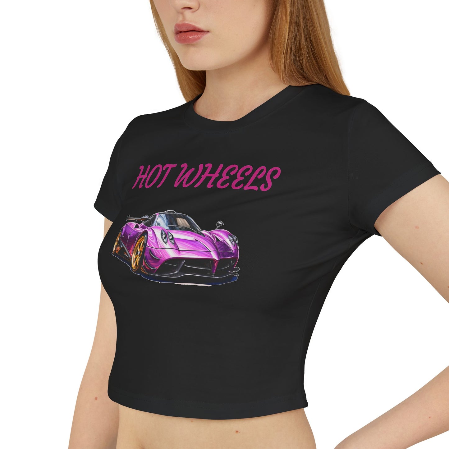 Princess Grace Women's Hot Wheels Baby Tee Cute Pink Race Car Graphic T-Shirt