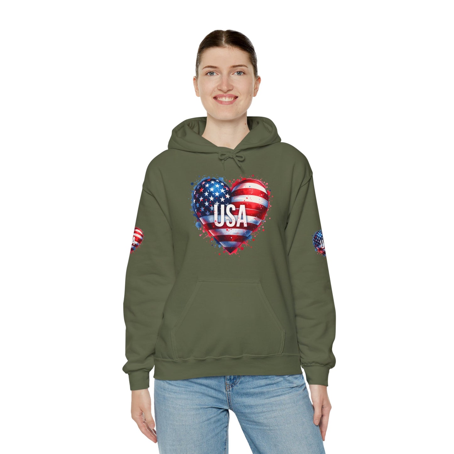 Princess Grace Patriotic Heart Hoodie for USA Lovers Unisex Heavy Blend