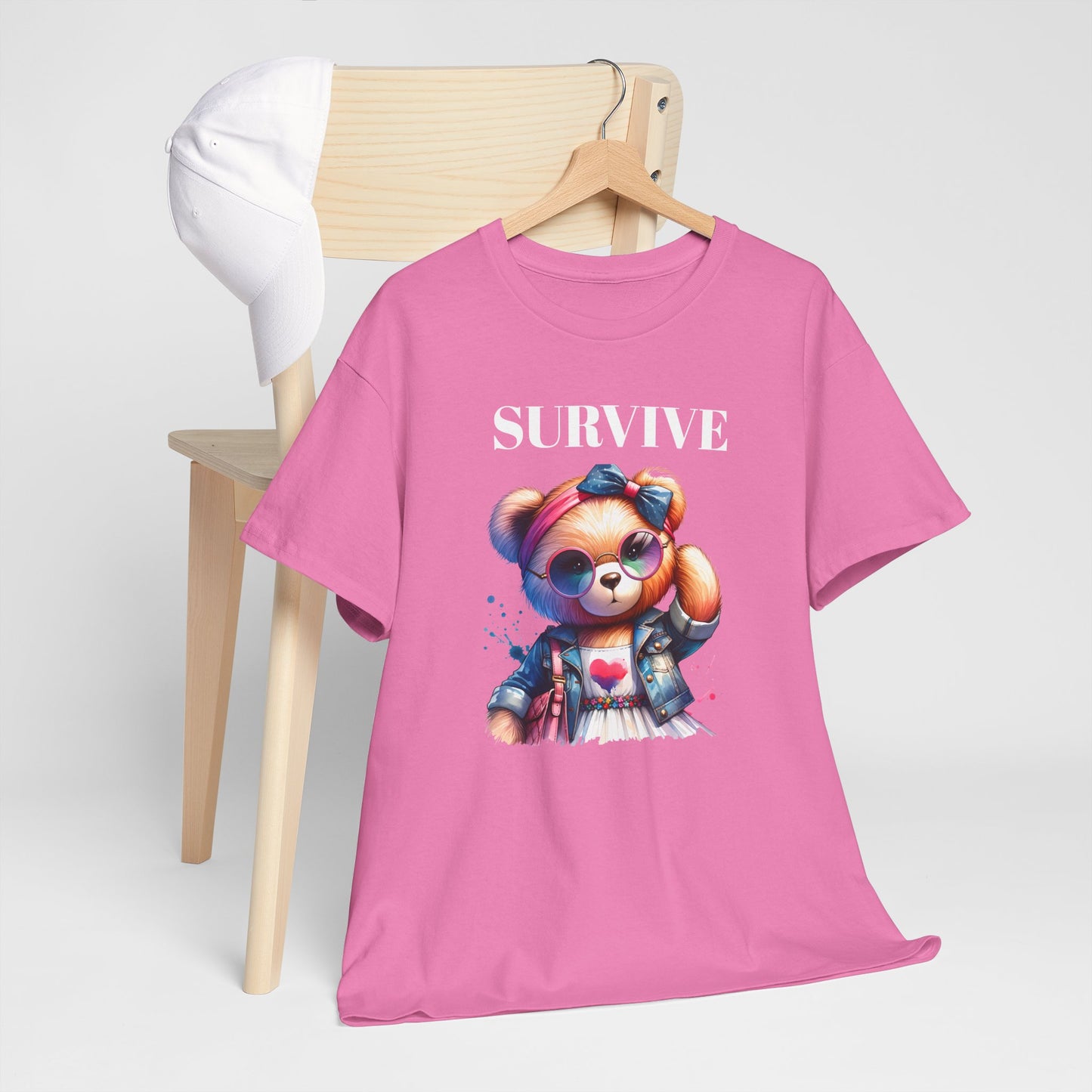 Princess Grace Survive Bear Unisex Heavy Cotton Tee Cute Graphic Tee for Casual Adventures