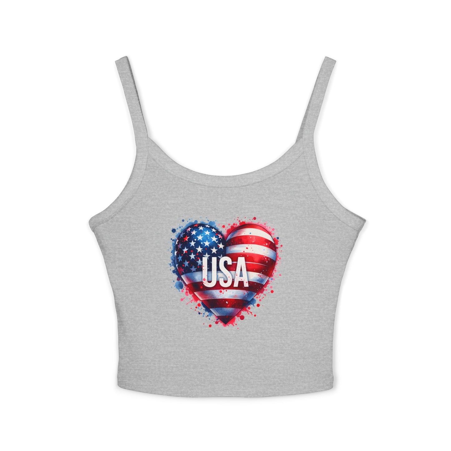 Princess Grace Patriotic Women's Spaghetti Strap Tank Top USA Heart Design