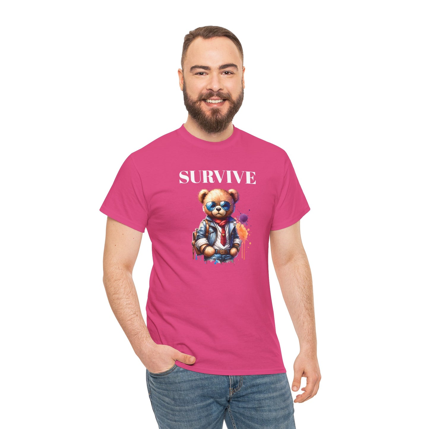 Princess Grace Survive Graphic Unisex Heavy Cotton Tee Streetwear Style with Bear Design