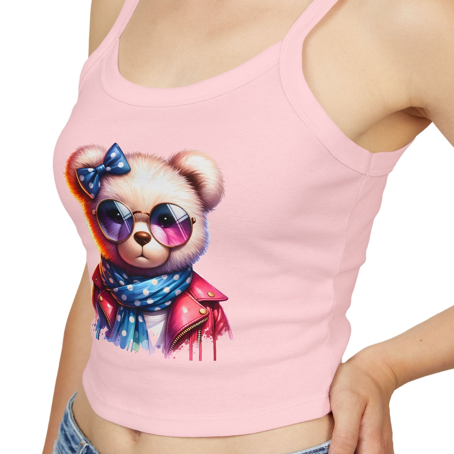 Princess Grace Cute Bear Graphic Spaghetti Strap Tank Top for Women