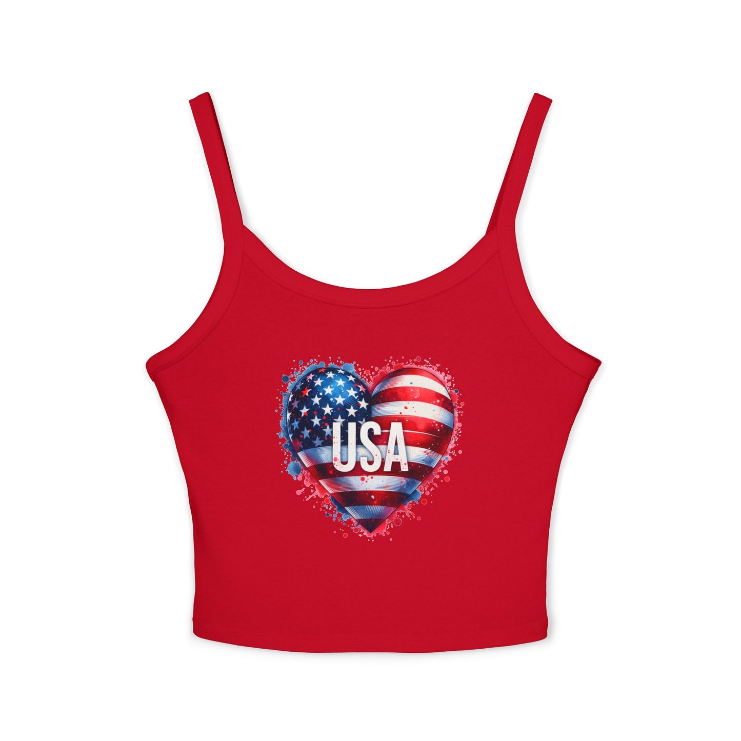 Princess Grace Patriotic Women's Spaghetti Strap Tank Top USA Heart Design
