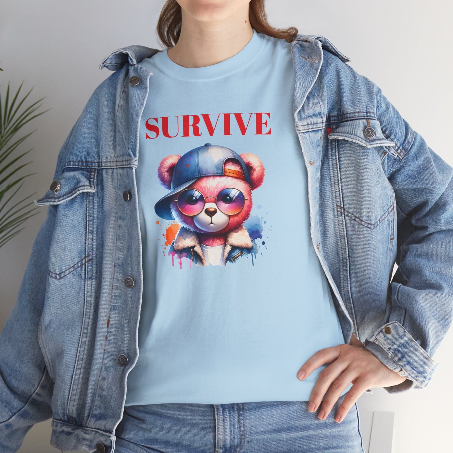 Princess Grace Survive Bear Unisex Heavy Cotton Tee Trendy Summer Shirt for Animal Lovers