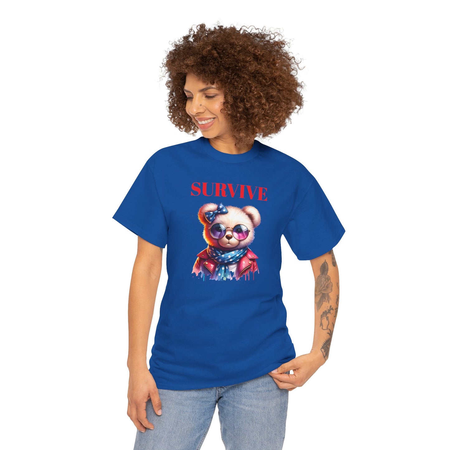 Princess Grace Survive Bear Unisex Heavy Cotton Tee Trendy Graphic Shirt for Casual Wear
