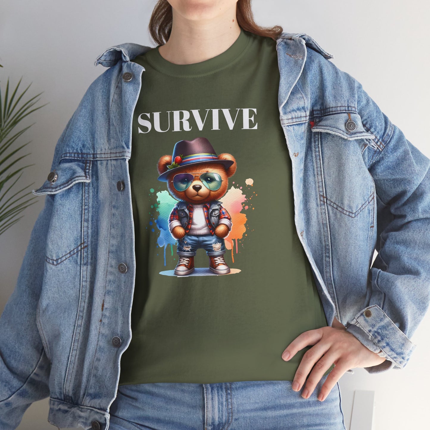 Princess Grace Survive Bear Unisex Heavy Cotton Tee Casual Graphic T-Shirt for Fun and Adventure Lovers