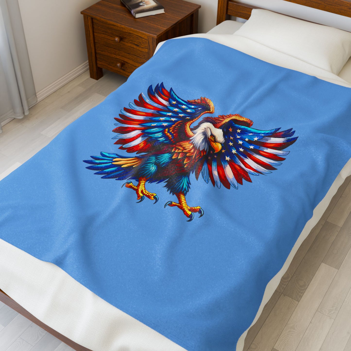 Princess Grace Patriotic Eagle Velveteen Plush Blanket Cozy Throw for Fourth of July & Celebrations