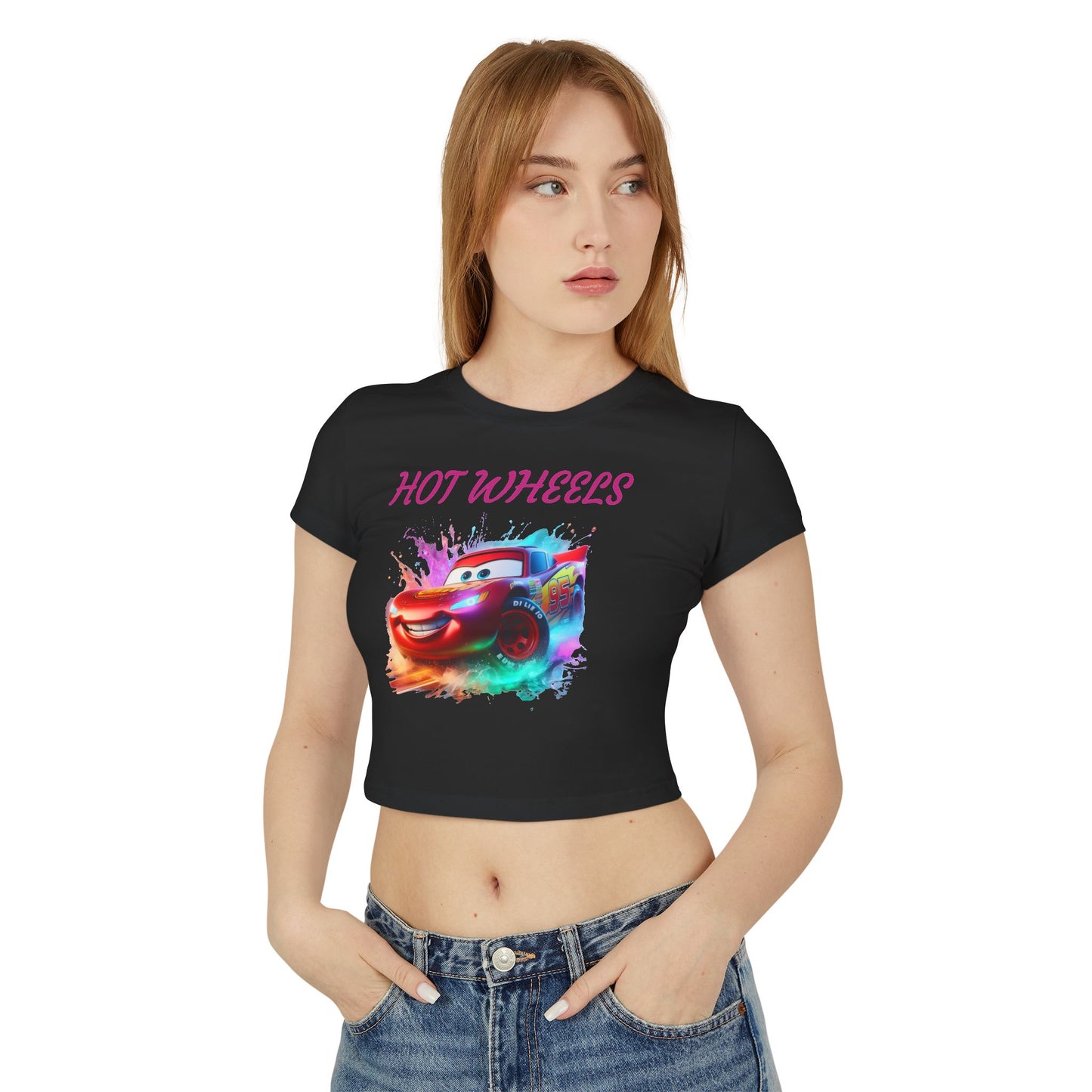 Princess Grace Hot Wheels Women's Baby Tee Colorful Cartoon Graphic T-Shirt