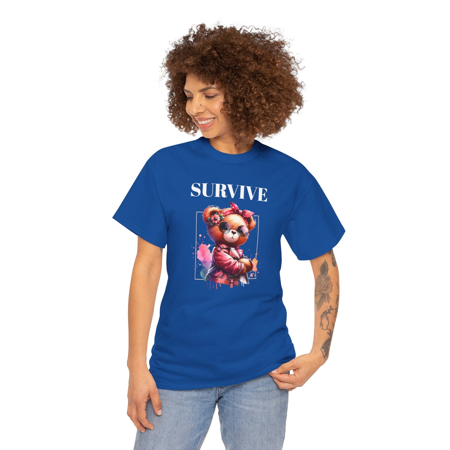 Princess Grace Survive Bear Graphic Unisex Heavy Cotton Tee Cute & Trendy T-Shirt