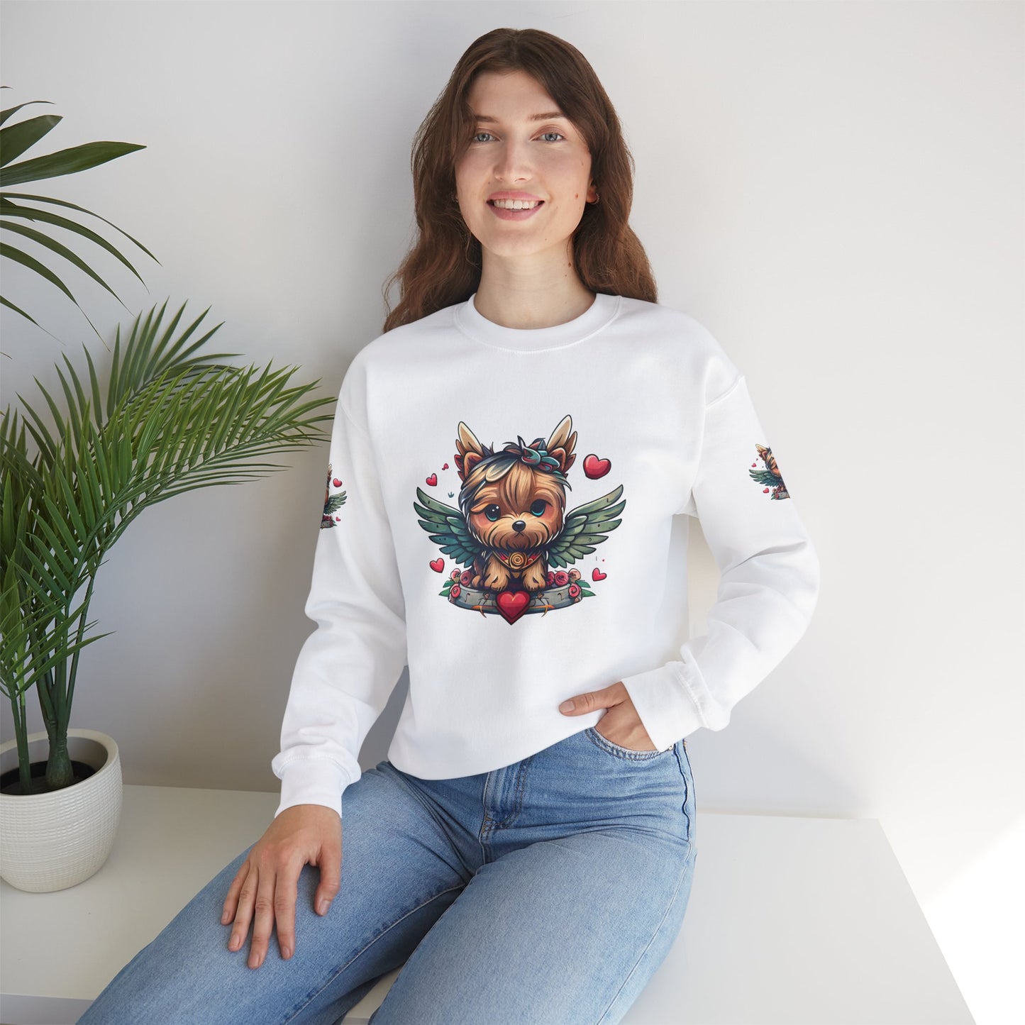 Princess Grace Cute Yorkie Wings Crewneck Sweatshirt Perfect Gift for Dog Lovers