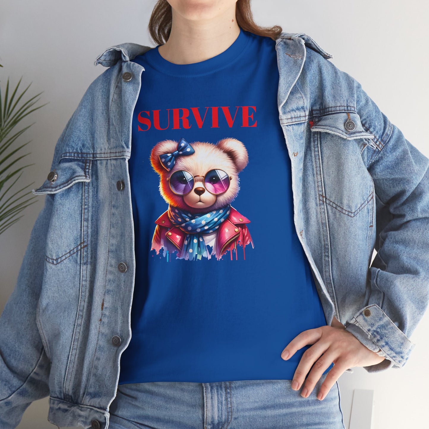 Princess Grace Survive Bear Unisex Heavy Cotton Tee Trendy Graphic Shirt for Casual Wear