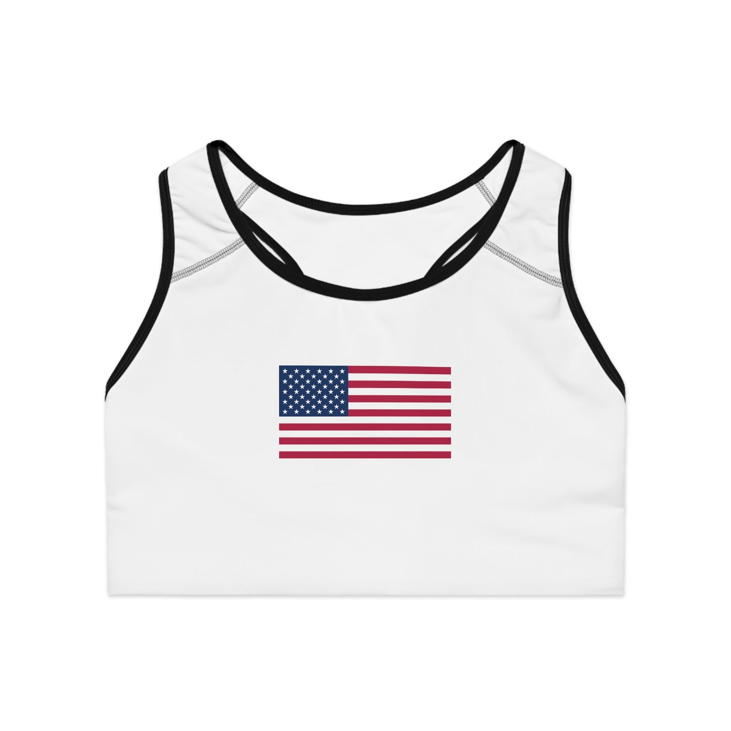 Princess Grace Patriotic Sports Bra with American Flag Print