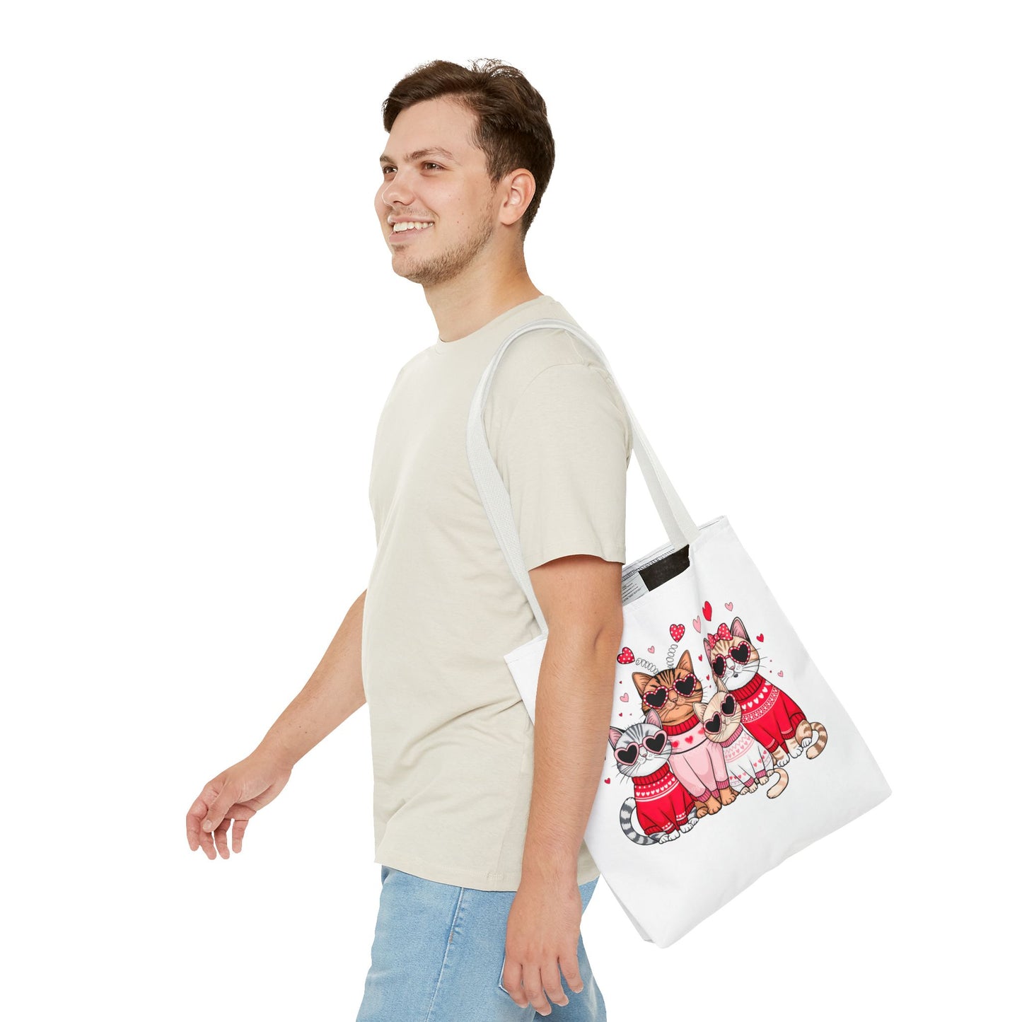 Princess Grace Cute Cat Lover Tote Bag Stylish and Playful Red Heart Design