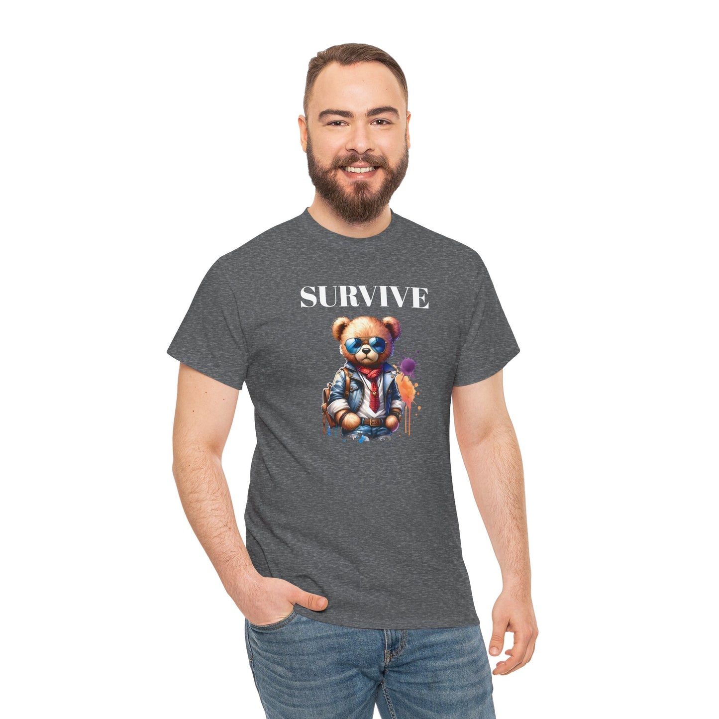 Princess Grace Survive Graphic Unisex Heavy Cotton Tee Streetwear Style with Bear Design