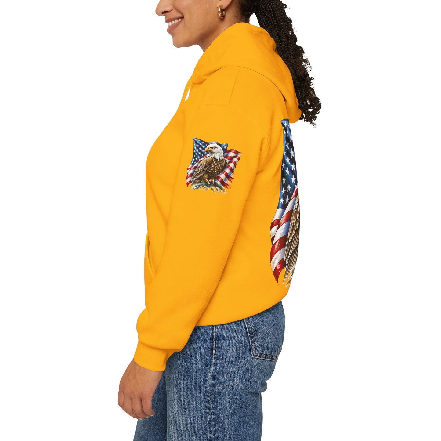 Princess Grace Patriotic Eagle Hooded Sweatshirt Unisex Heavy Blend Perfect for Memorial Day & Independence Day