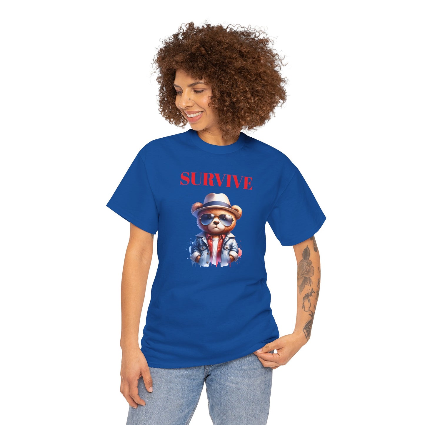Princess Grace Survive Bear Unisex Heavy Cotton Tee Fun Graphic T-Shirt for Casual Wear