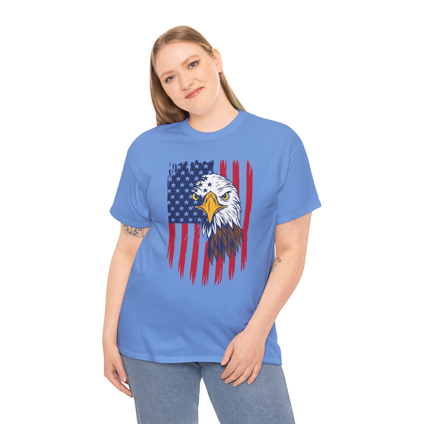 Princess Grace Eagle & American Flag Unisex Heavy Cotton Tee Patriotic Apparel for All Occasions
