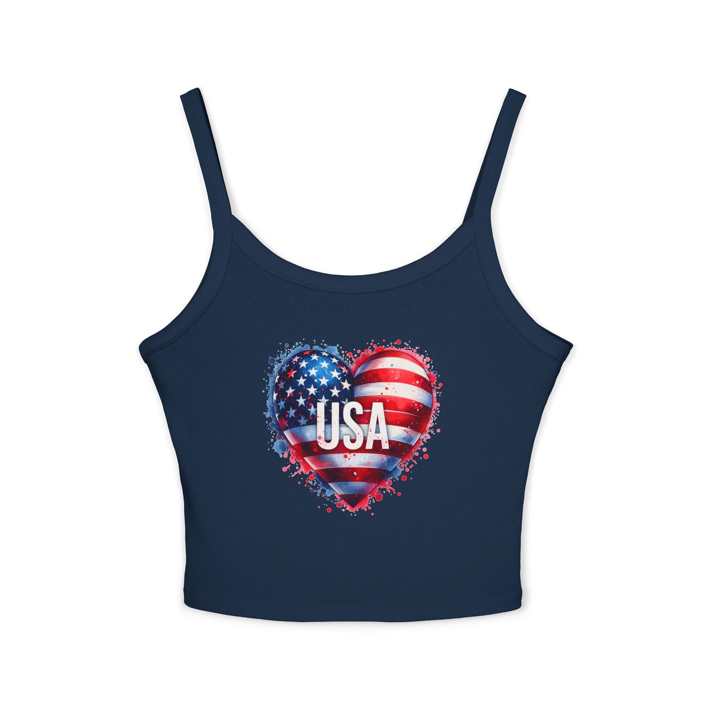 Princess Grace Patriotic Women's Spaghetti Strap Tank Top USA Heart Design