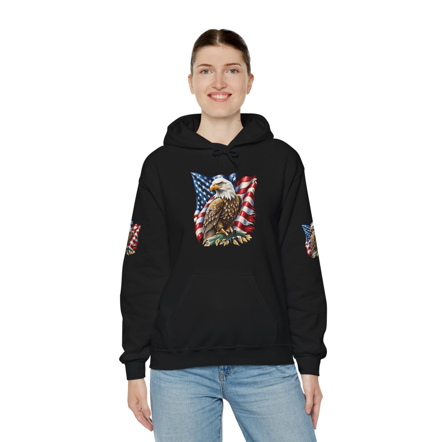 Princess Grace Patriotic Eagle Hooded Sweatshirt Unisex Heavy Blend Perfect for Memorial Day & Independence Day