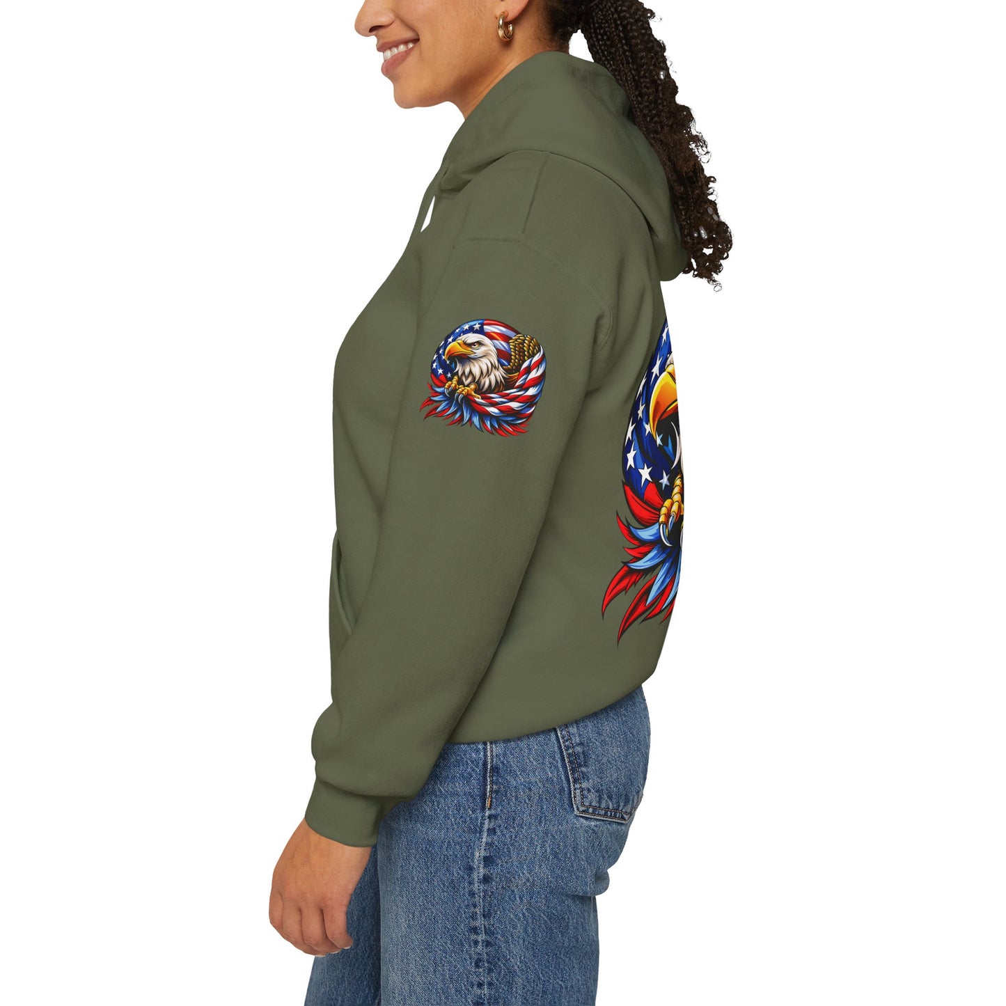 Princess Grace Patriotic Eagle Hoodie Unisex Heavy Blend Sweatshirt with American Flag Design