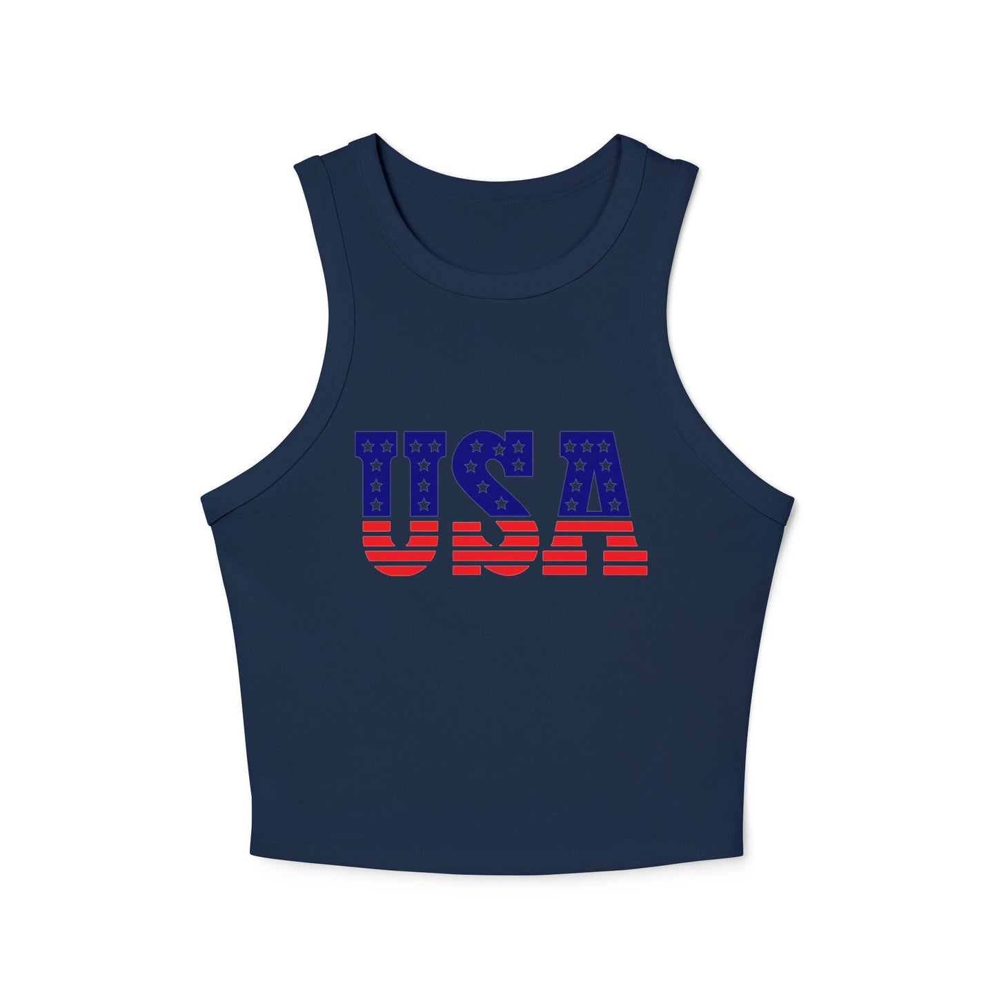 Princess Grace USA Flag Women's Micro Rib Racer Tank Top Patriotic Summer Wear